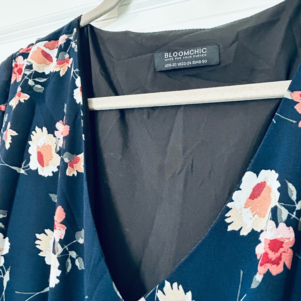BloomChic Navy Floral Midi Dress with Pink and Cream Blooms - Picture 3 of 3